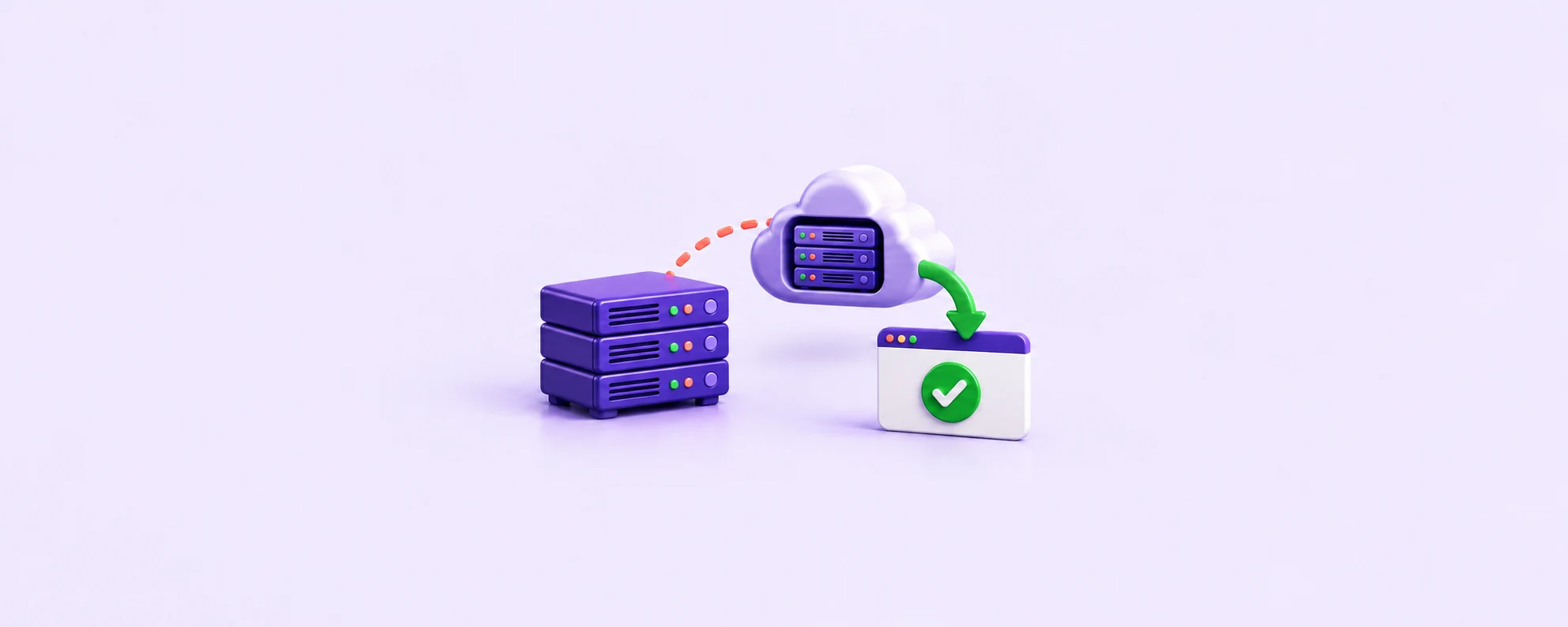 Separate purple server and cloud backup capsule with a return arrow to a restored browser and green confirmation tick.