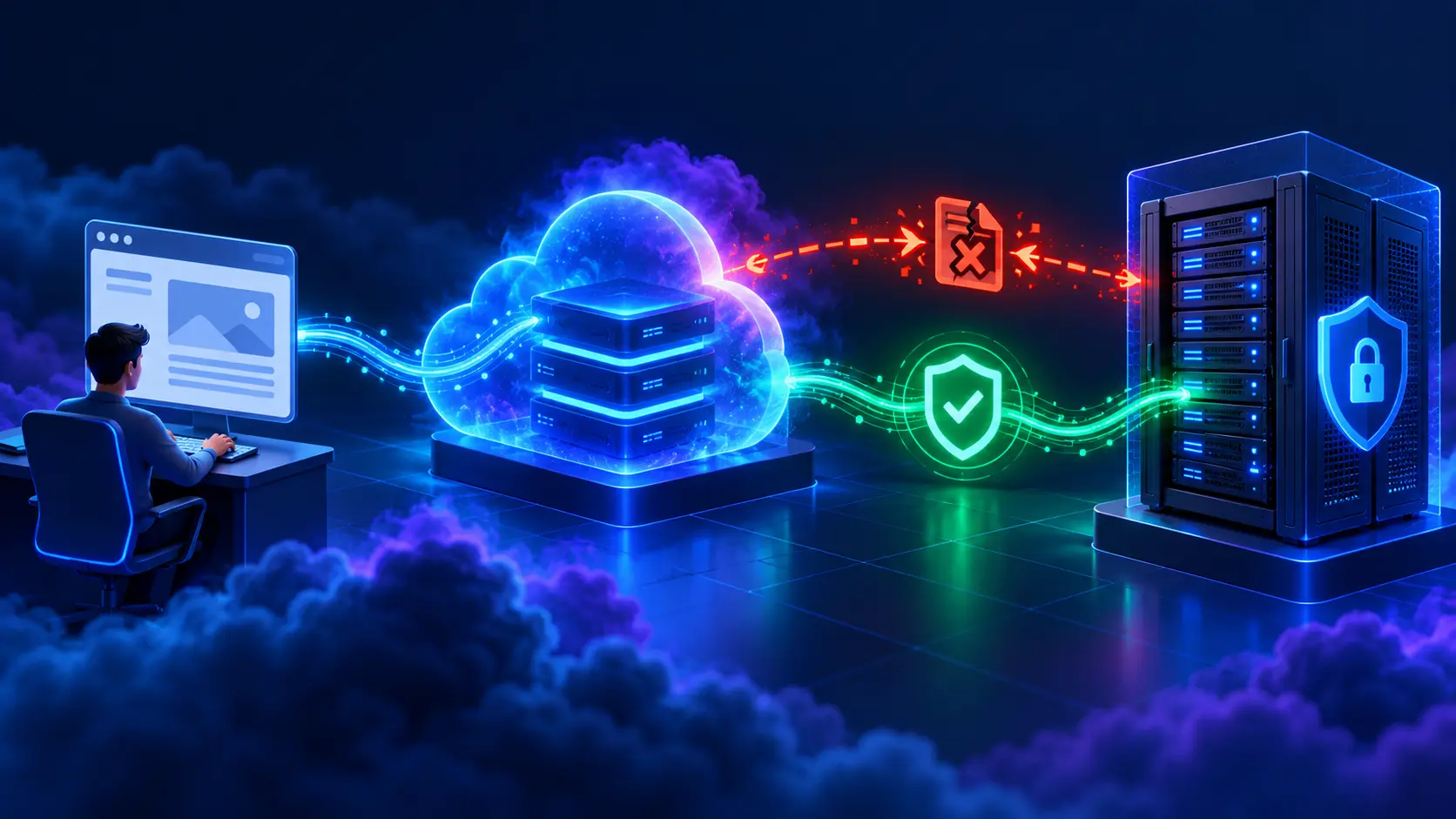 Cloudflare edge validating a cPanel origin certificate, with failed and repaired TLS paths