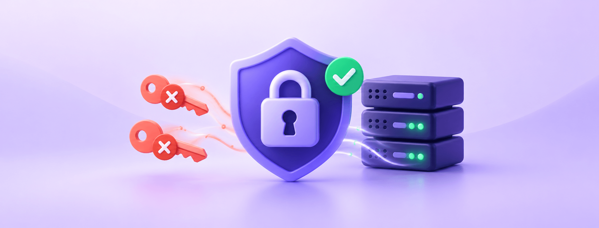 A padlock and shield protect a server while two old keys are excluded, illustrating the retirement of legacy TLS.