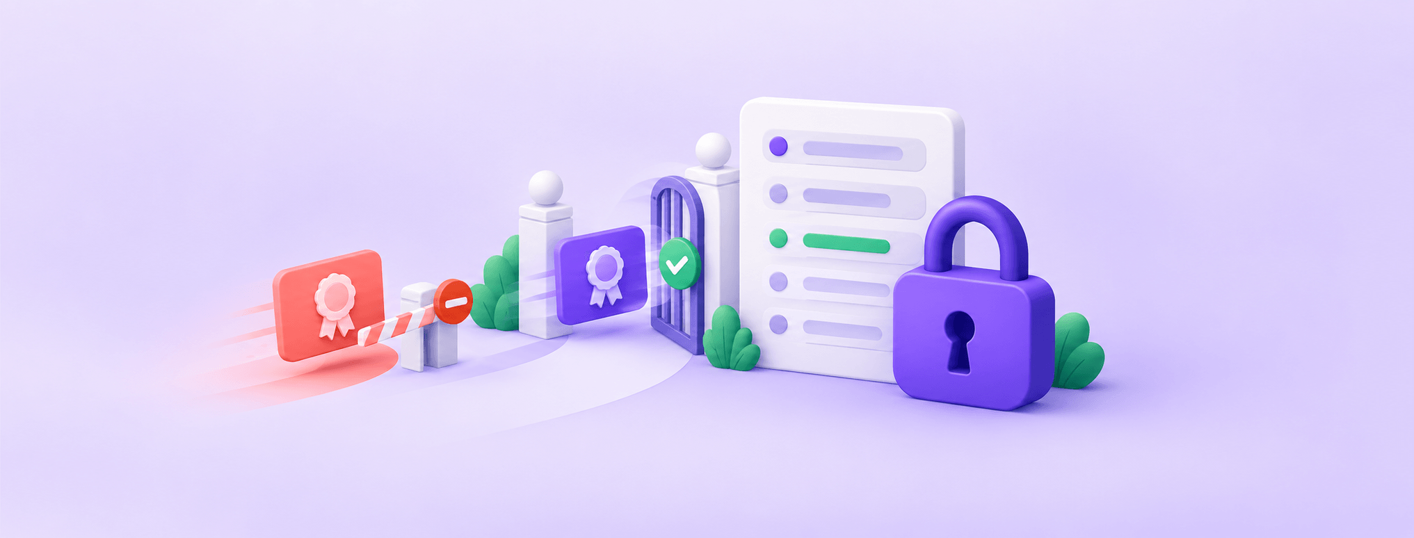 A DNS record card controls which certificate stamp can reach a padlock, illustrating CAA issuance policy.