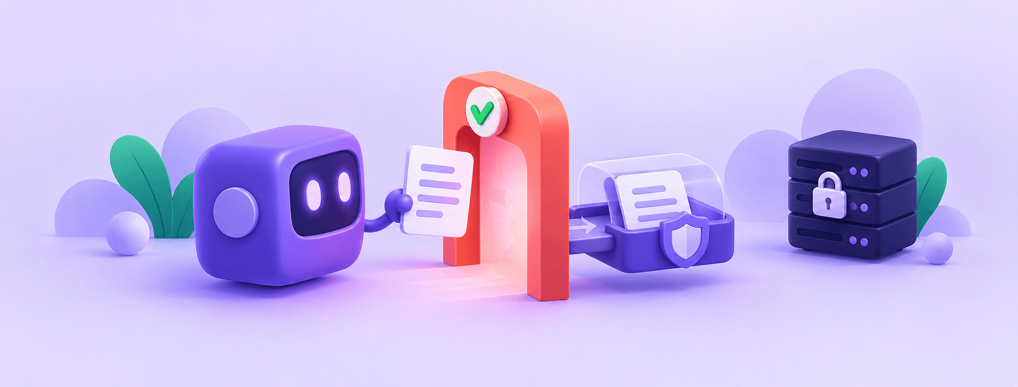 An agent retrieves a web document through a bounded gateway while a separate server remains protected.