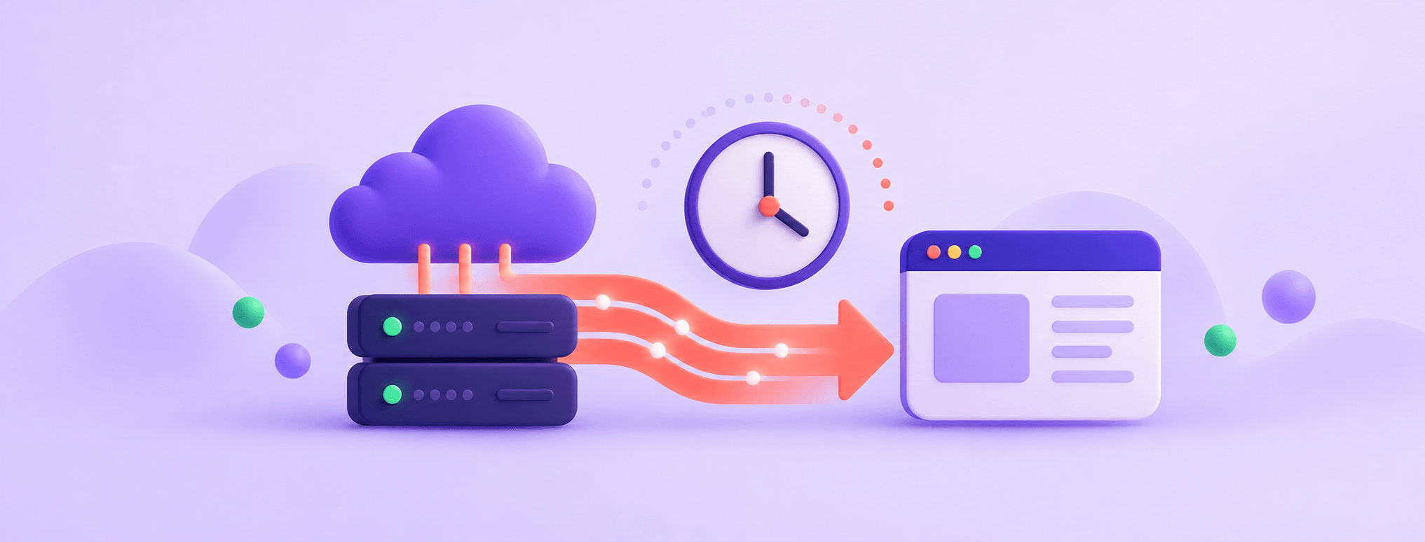 A cloud runtime hands a data stream to a browser beside a clock, illustrating graceful connection draining.