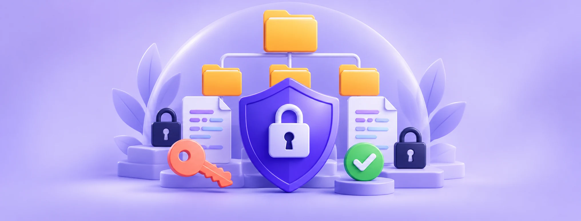 Website folders and configuration files sit behind a central shield, locks and a verification check.
